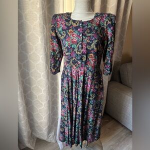 E.D Michaels by Melanie Drucker Vintagr Navy Floral Long Sleeve Dress